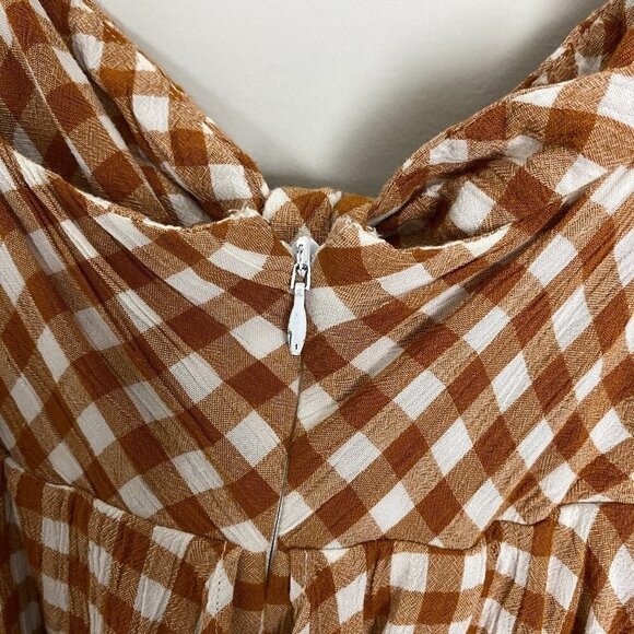 Saylor Gingham Plaid Jumpsuit Laken Apricot Womens XS Ruffle Tie Front - Picture 8 of 13